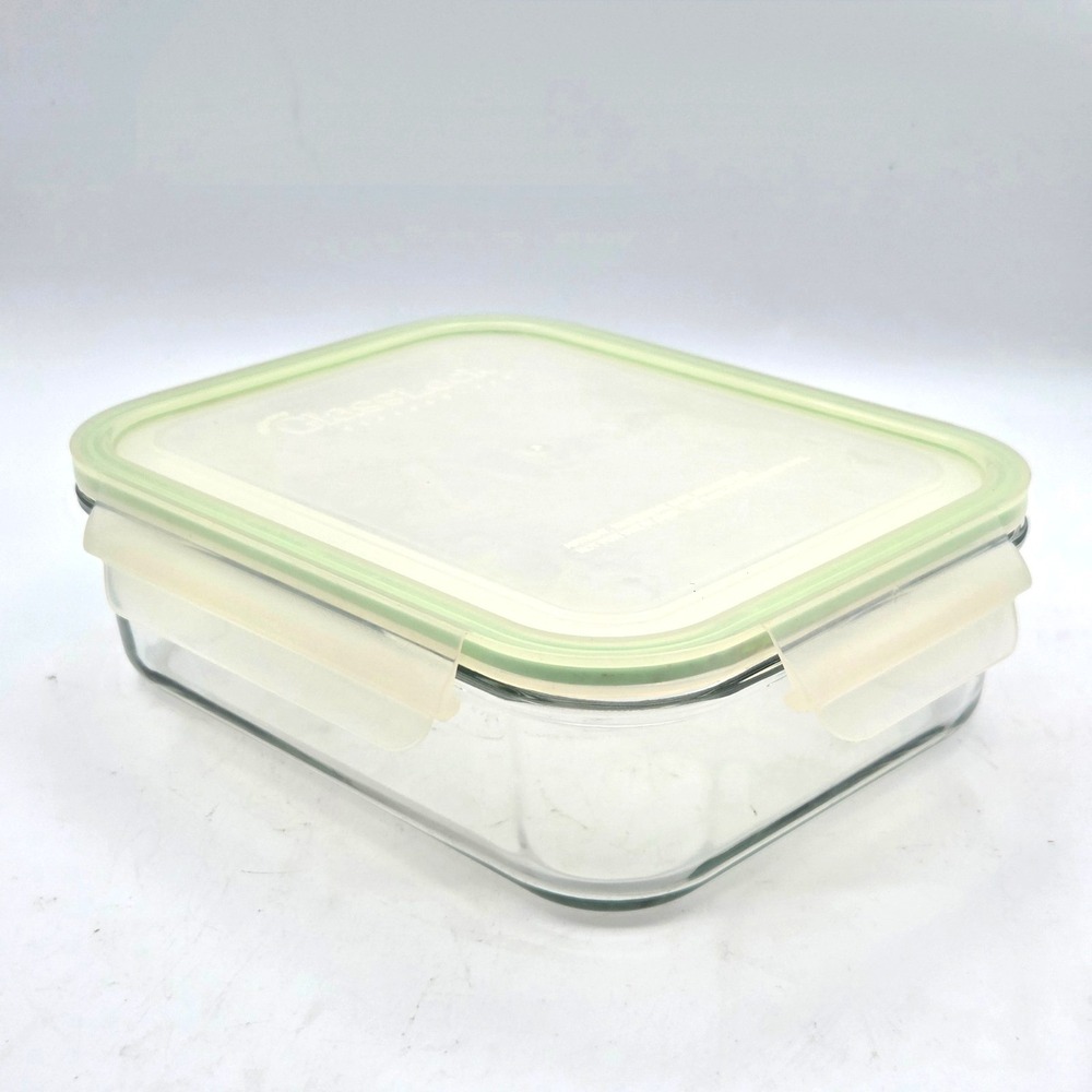 Glasslock Clear Glass Food Storage Container w/ Snap Lock  Airtight Lid 9" x 7"
